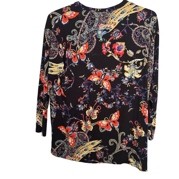 Womens Johnny Was Pottery Henley Tee Black Stretchy Knit Retail $145 3/4 Sleeves - Picture 3 of 10